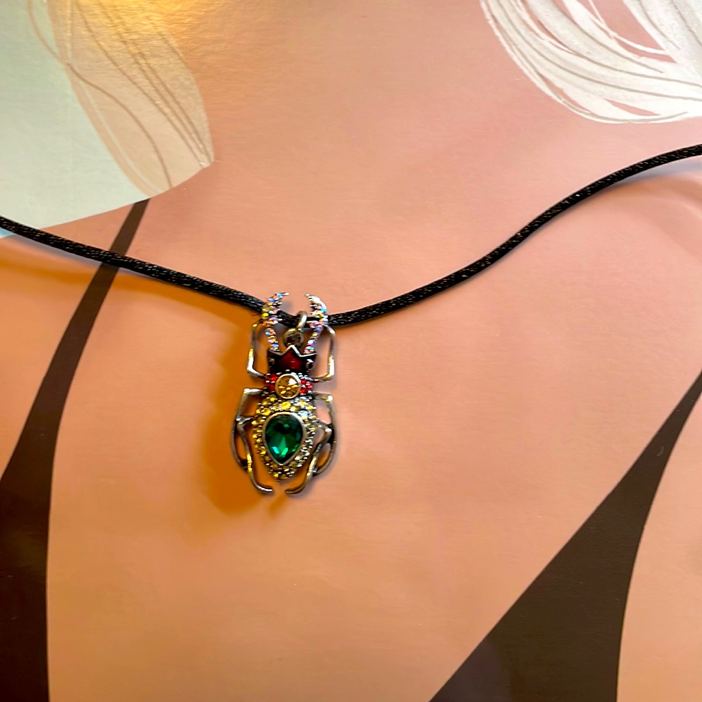 Whimsy Goth Rhinestone Spider Bug Necklace